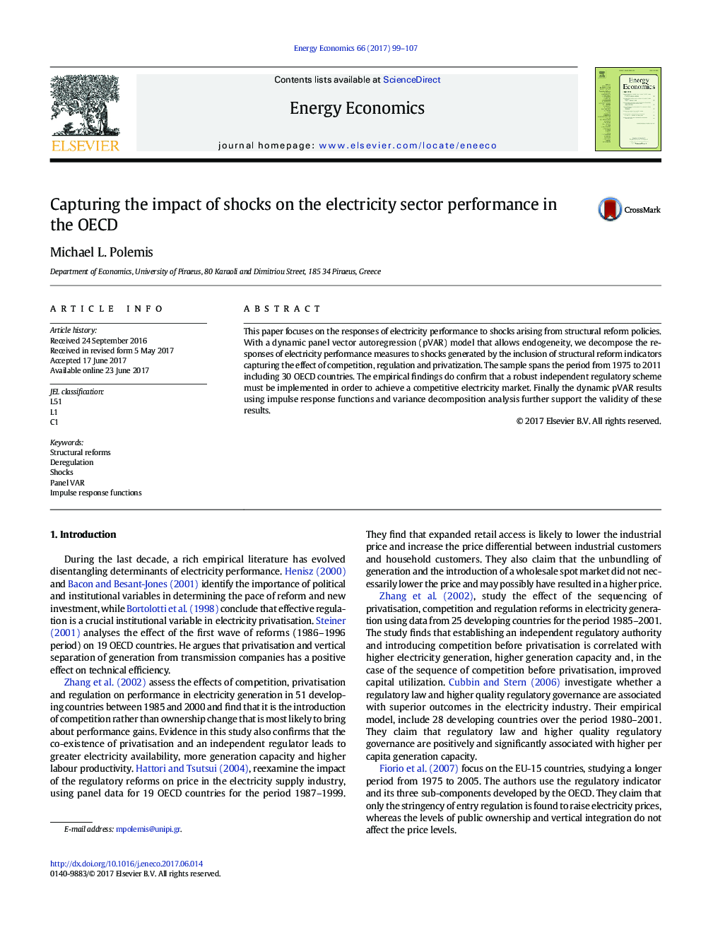 Capturing the impact of shocks on the electricity sector performance in the OECD