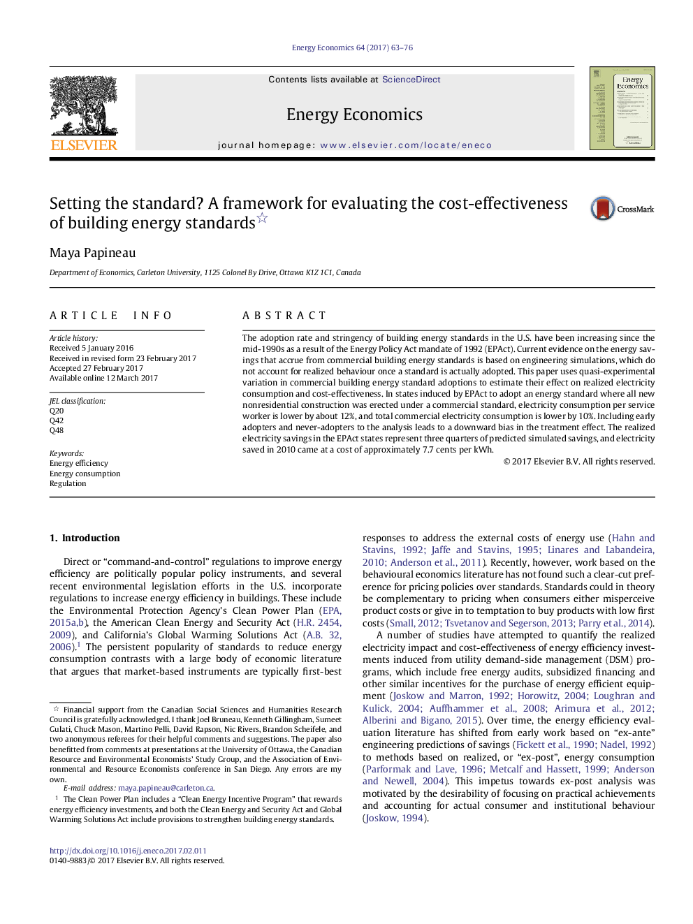 Setting the standard? A framework for evaluating the cost-effectiveness of building energy standardsâ©