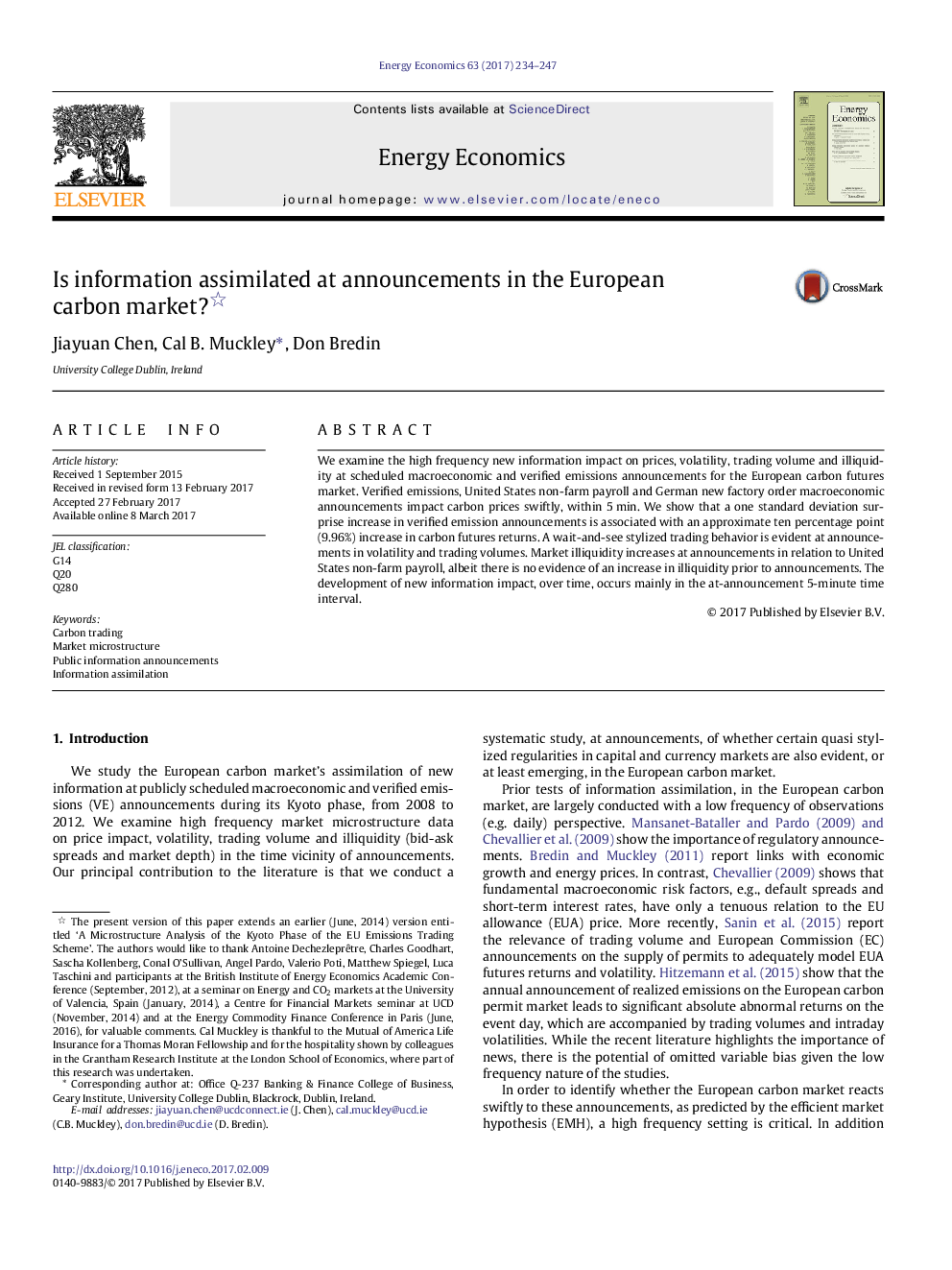 Is information assimilated at announcements in the European carbonÂ market?â©