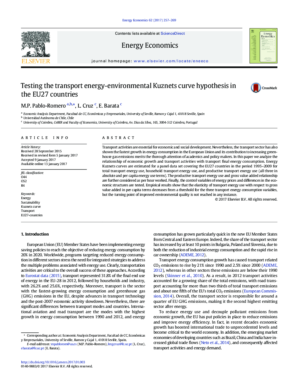 Testing the transport energy-environmental Kuznets curve hypothesis in the EU27 countries