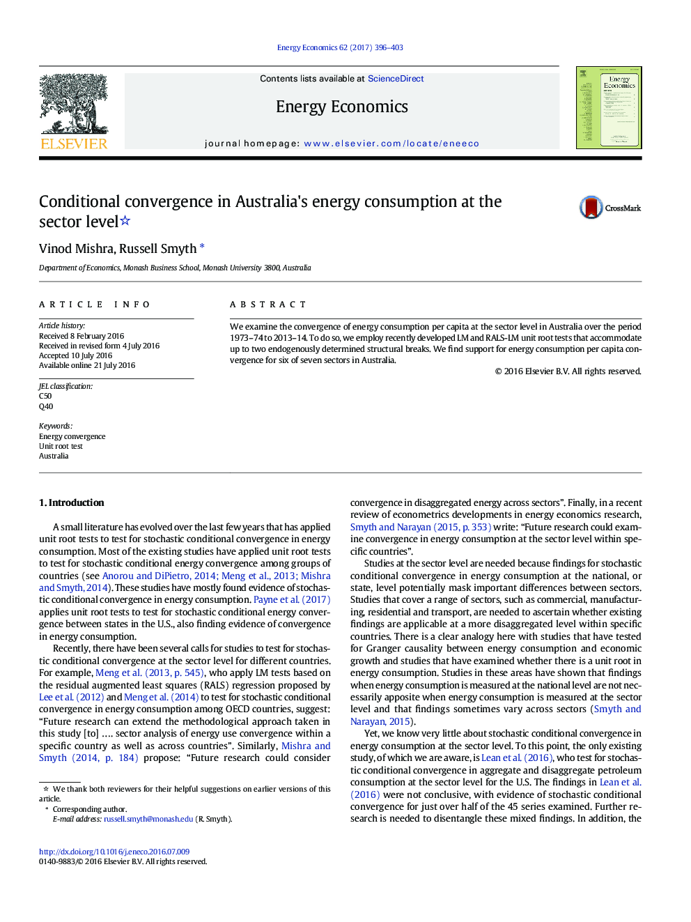 همگرایی محتمل در مصرف انرژی استرالیا در سطح بخش 