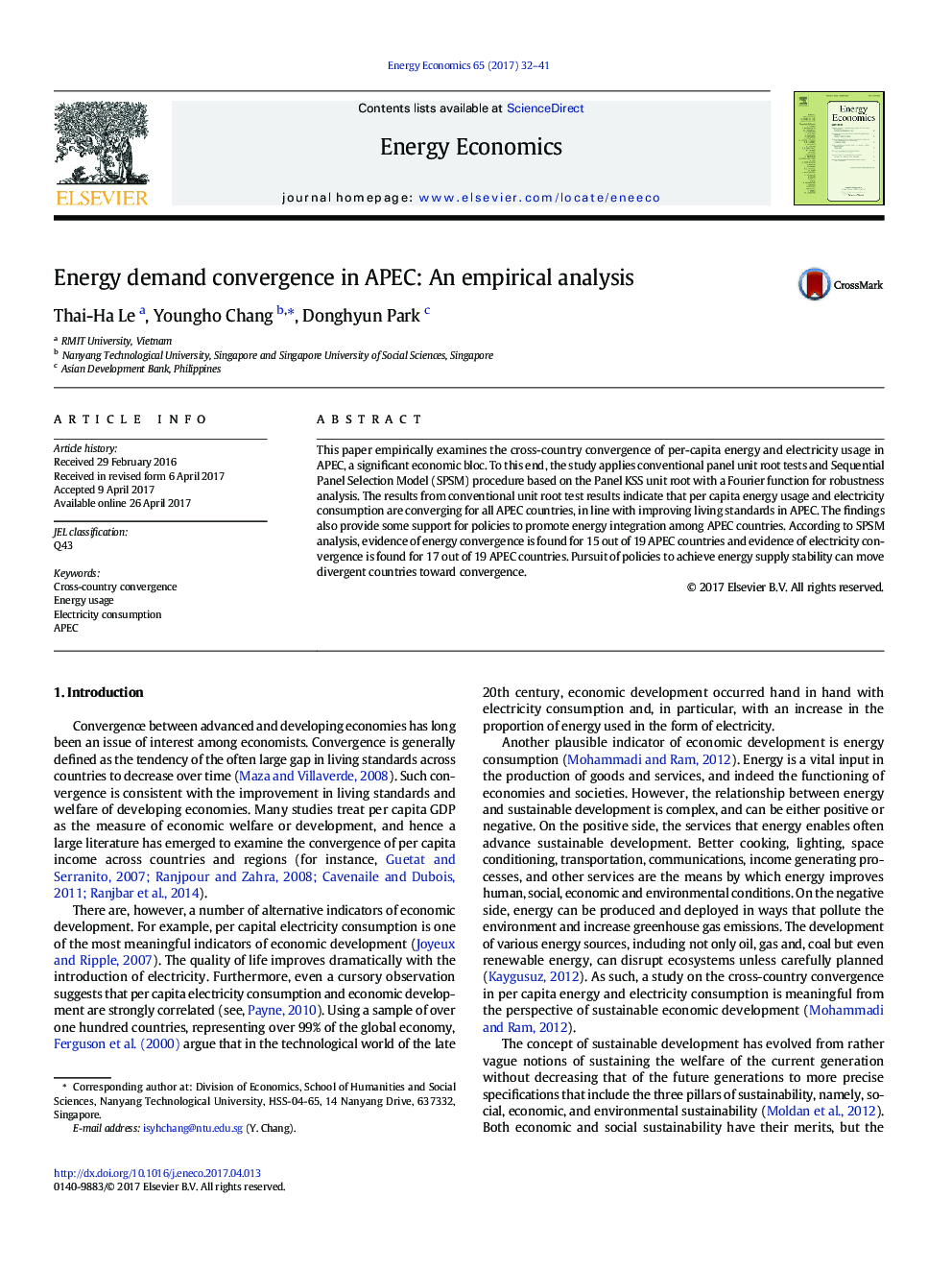 Energy demand convergence in APEC: An empirical analysis