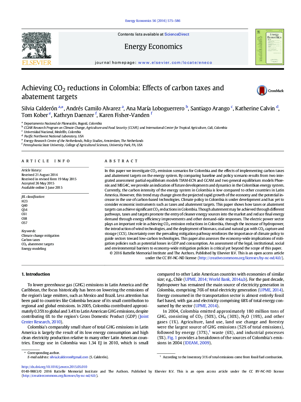 Achieving CO2 reductions in Colombia: Effects of carbon taxes and abatement targets