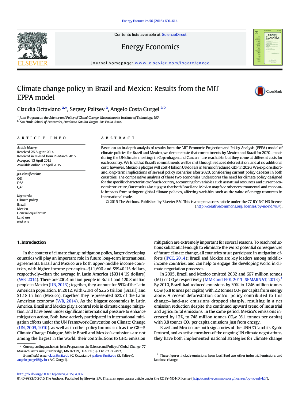 Climate change policy in Brazil and Mexico: Results from the MIT EPPA model