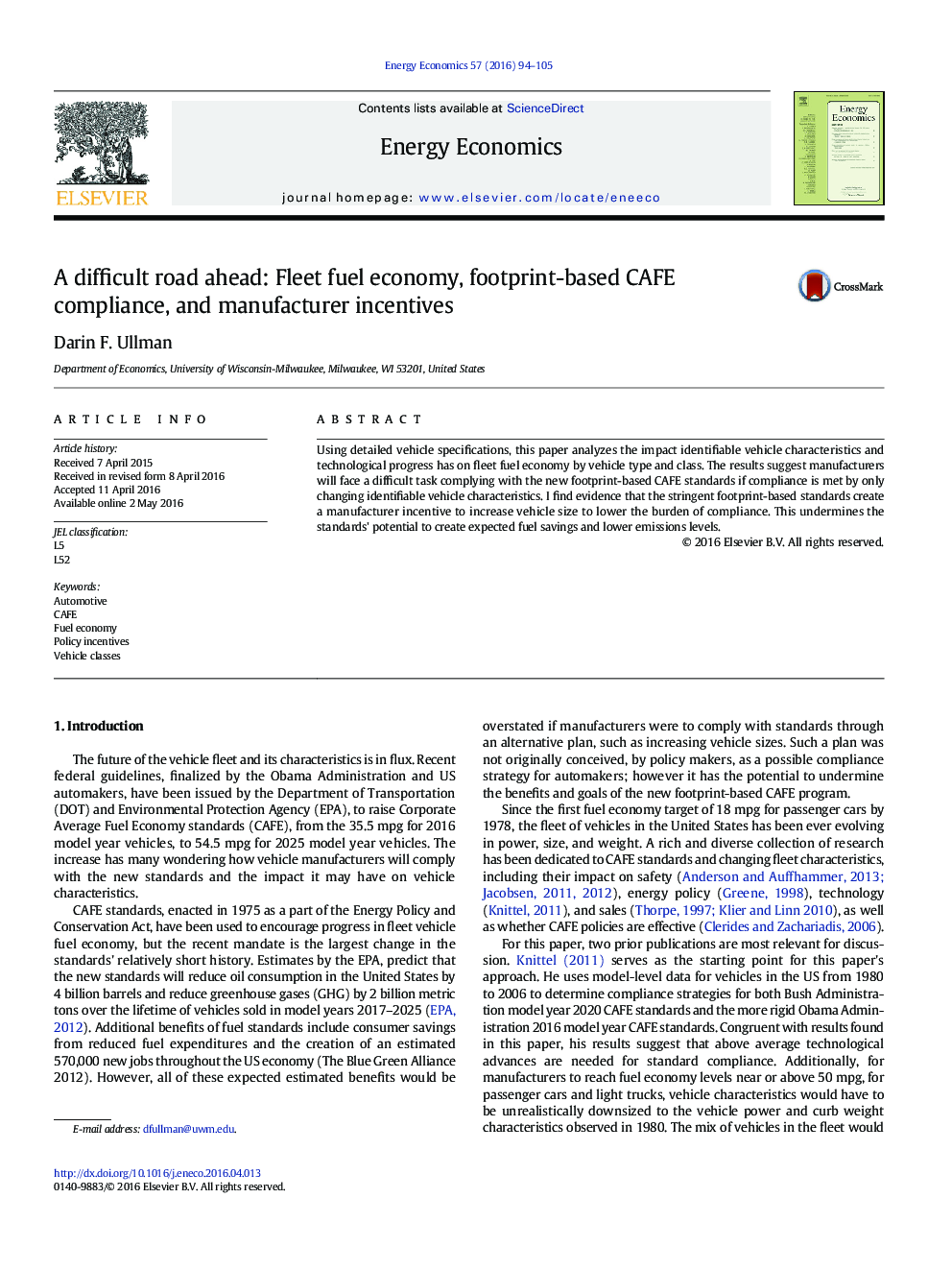 A difficult road ahead: Fleet fuel economy, footprint-based CAFE compliance, and manufacturer incentives