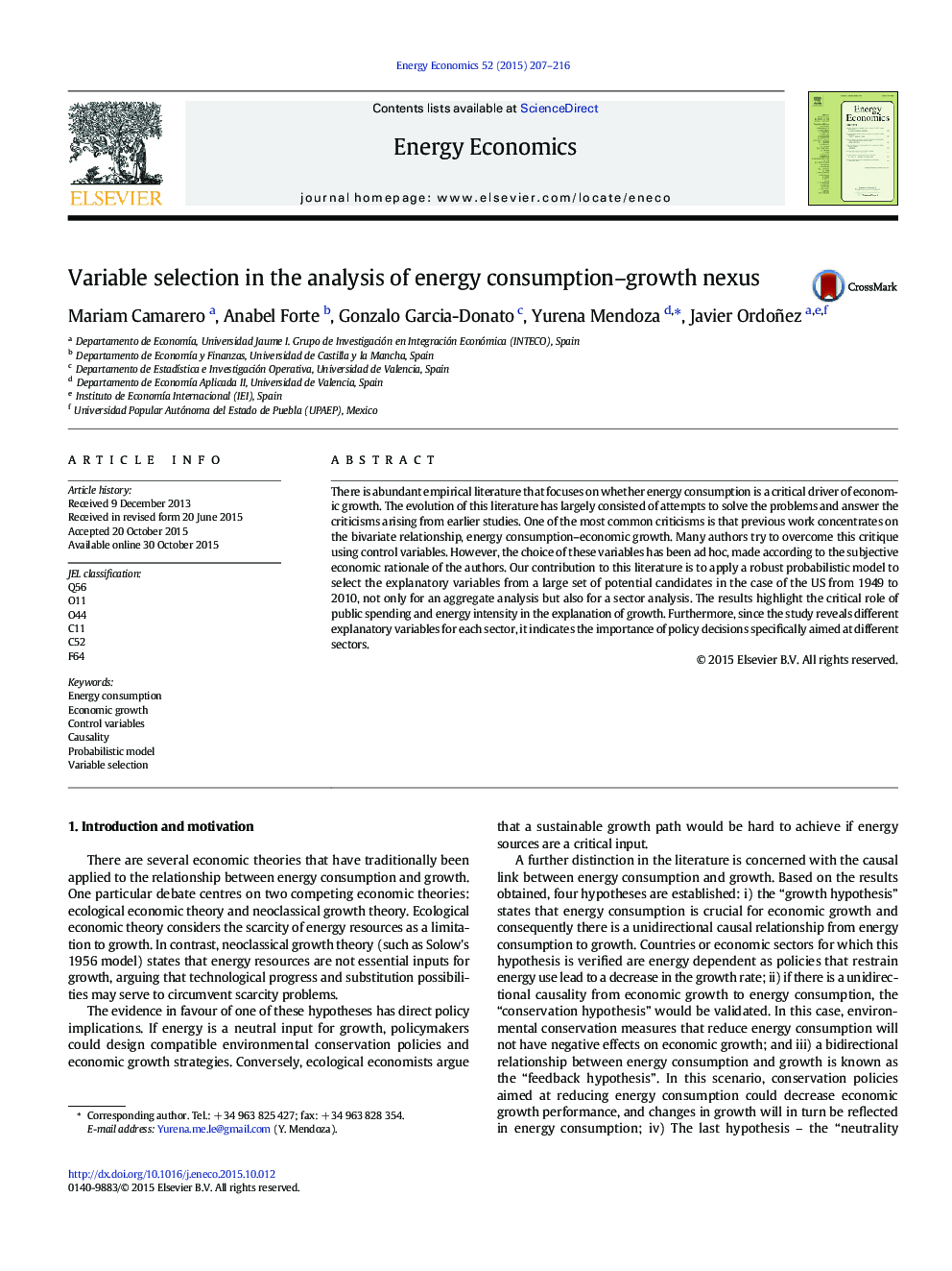 Variable selection in the analysis of energy consumption-growth nexus