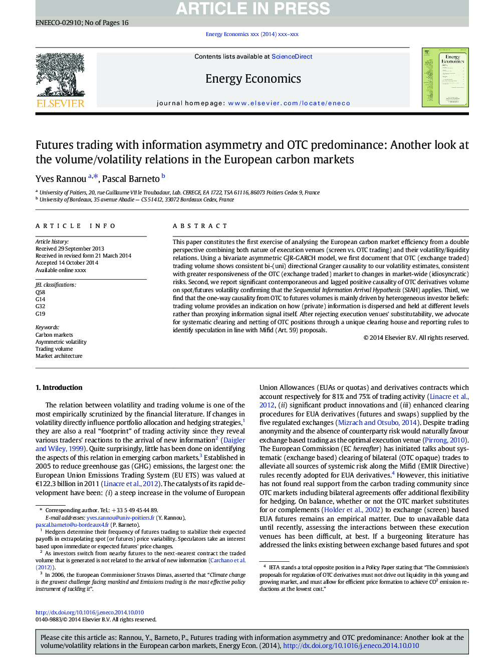 Futures trading with information asymmetry and OTC predominance: Another look at the volume/volatility relations in the European carbon markets