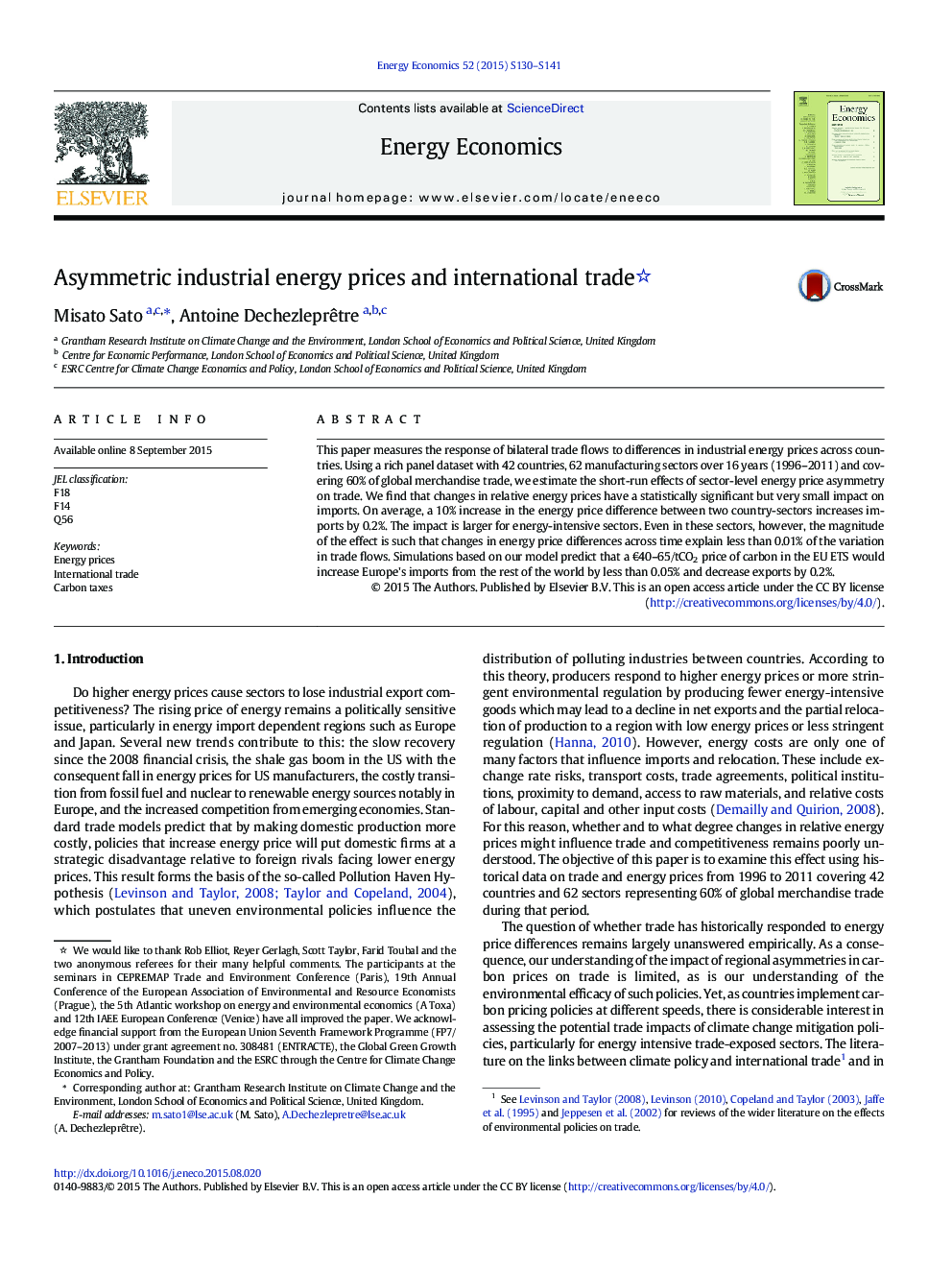 Asymmetric industrial energy prices and international trade