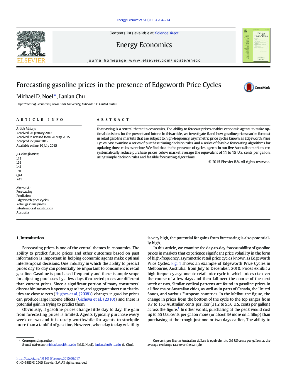 Forecasting gasoline prices in the presence of Edgeworth Price Cycles