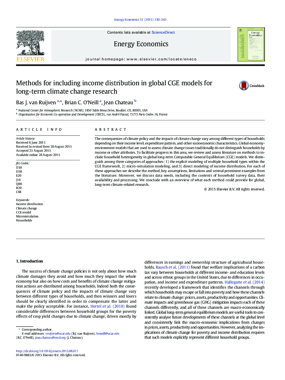 Methods for including income distribution in global CGE models for long-term climate change research