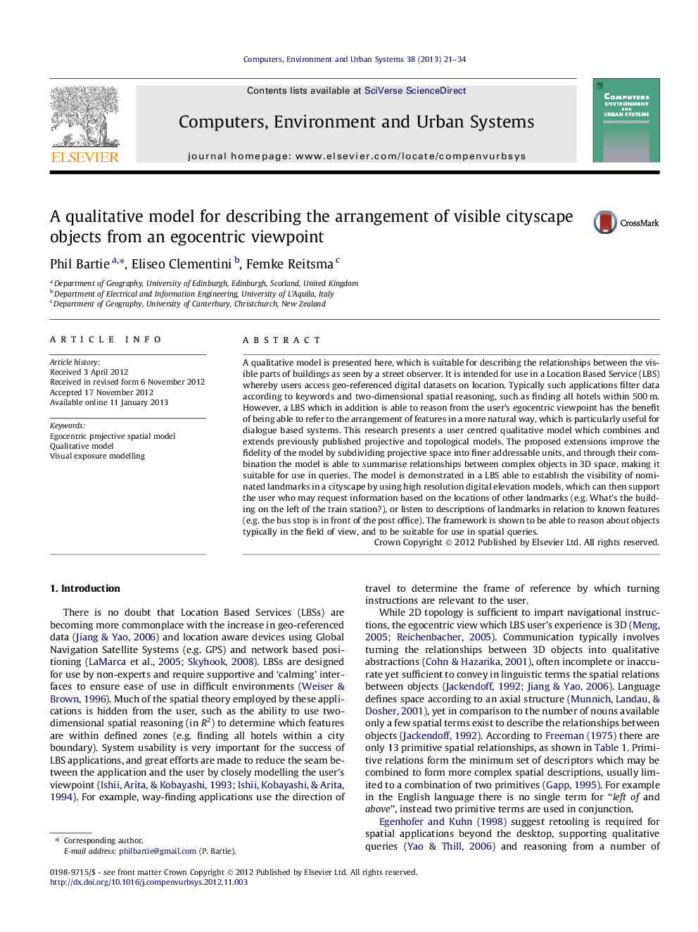 A qualitative model for describing the arrangement of visible cityscape objects from an egocentric viewpoint