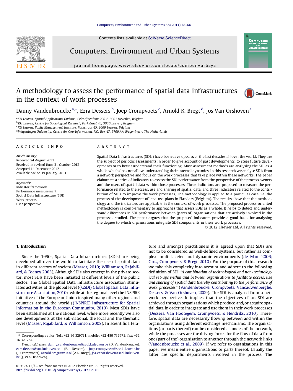 A methodology to assess the performance of spatial data infrastructures in the context of work processes