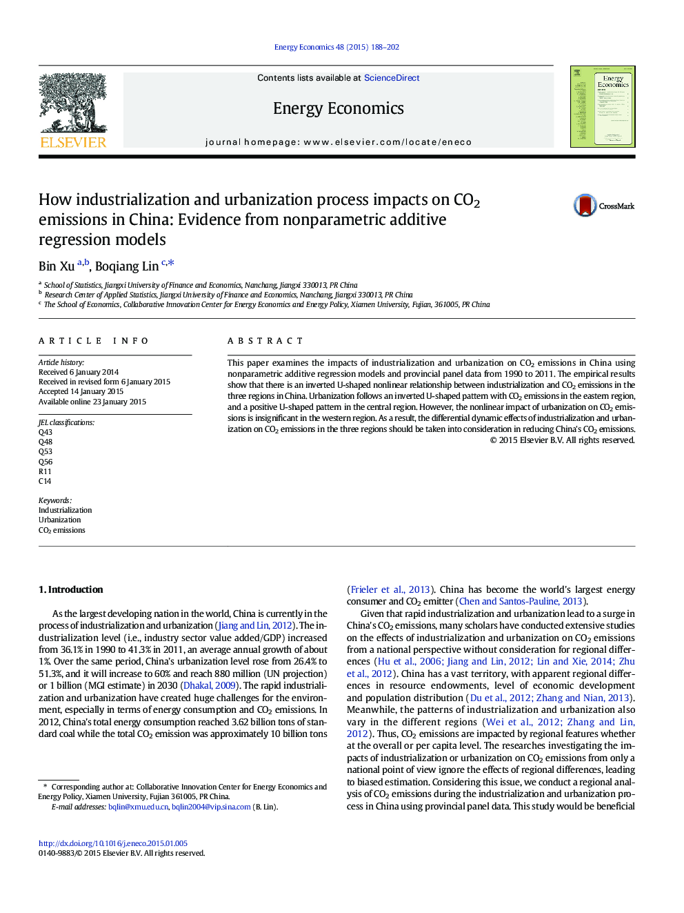 How industrialization and urbanization process impacts on CO2 emissions in China: Evidence from nonparametric additive regression models