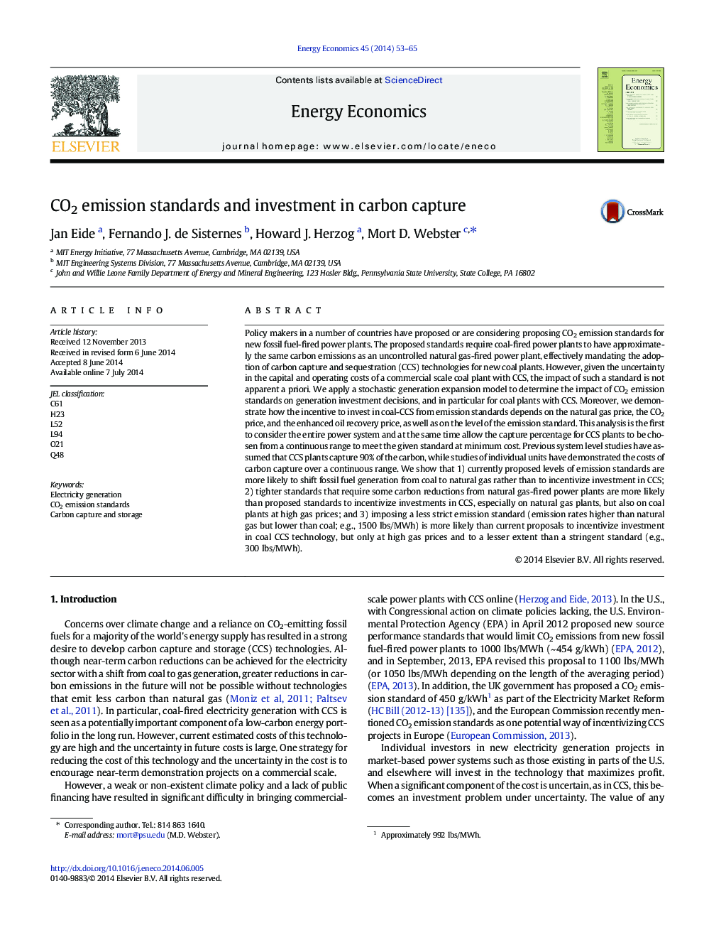 CO2 emission standards and investment in carbon capture