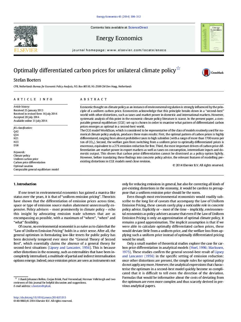 Optimally differentiated carbon prices for unilateral climate policy