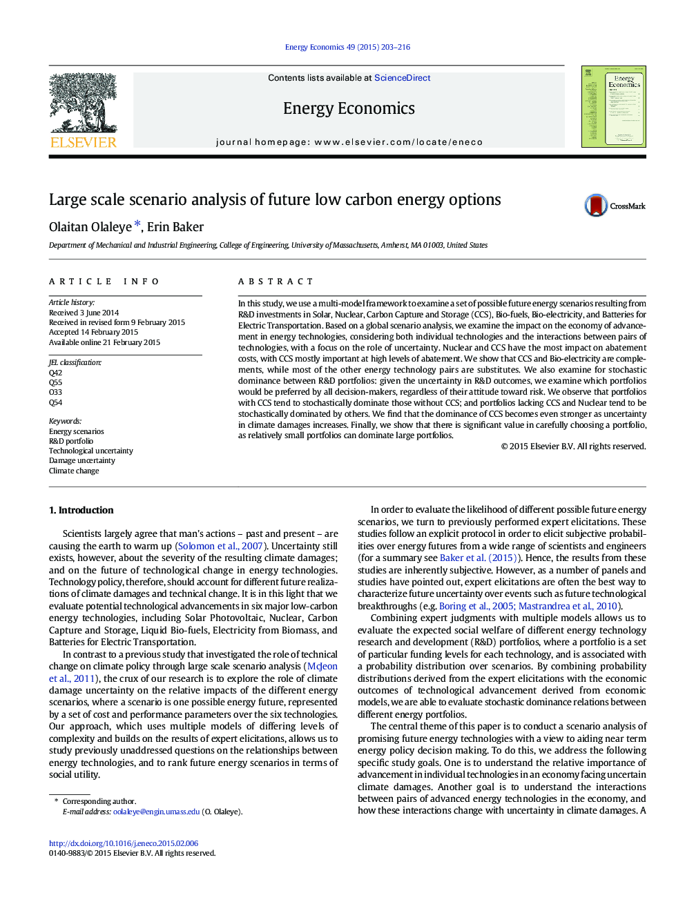 تجزیه و تحلیل سناریو در مقیاس بزرگ آینده گزینه های انرژی کم کربن 