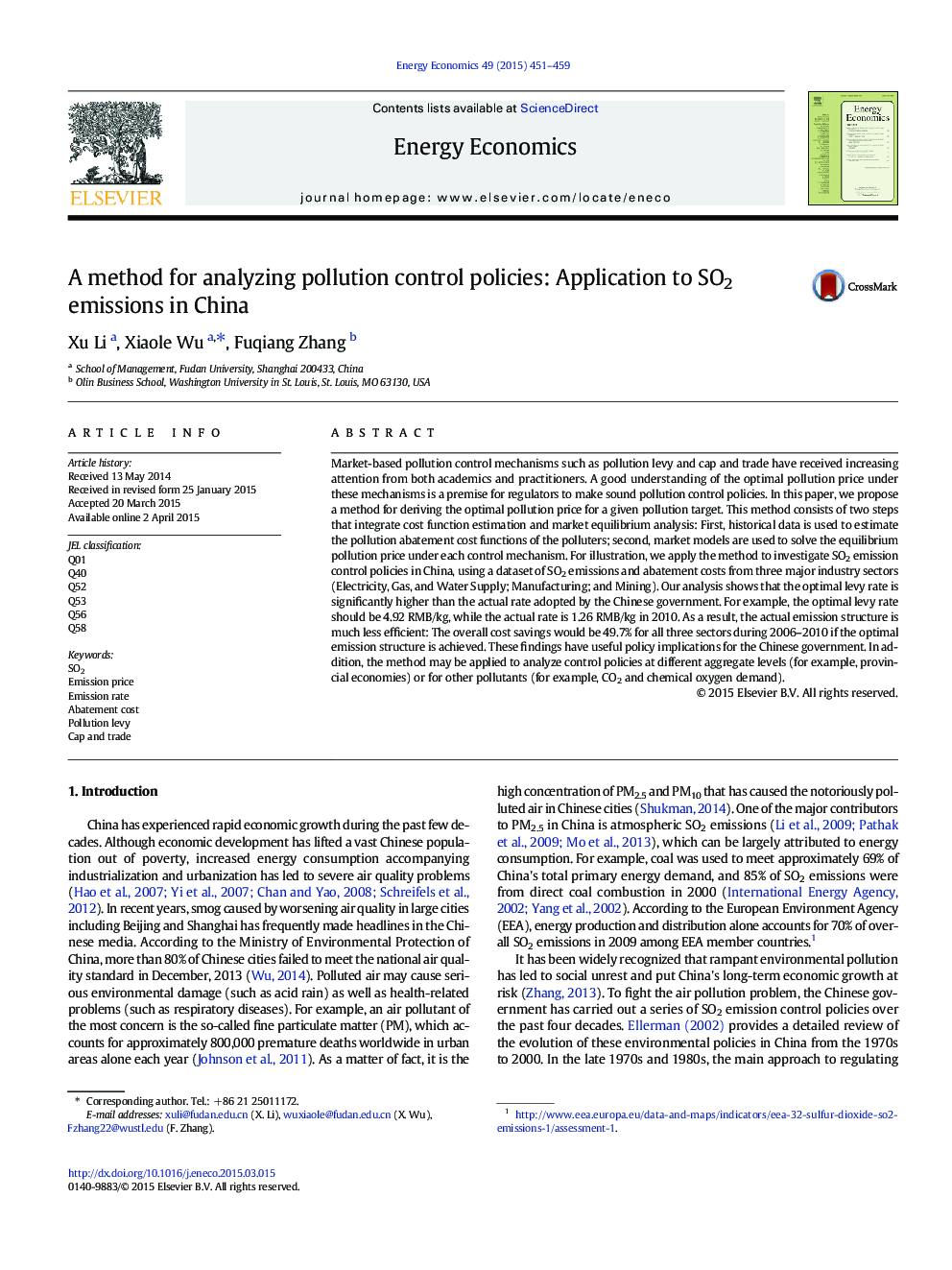 A method for analyzing pollution control policies: Application to SO2 emissions in China