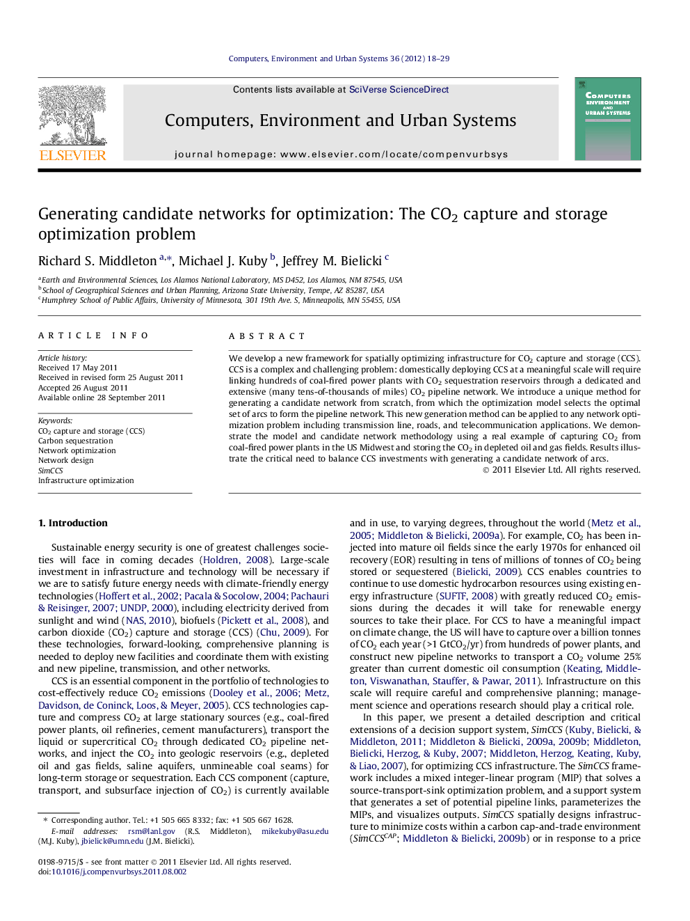 Generating candidate networks for optimization: The CO2 capture and storage optimization problem