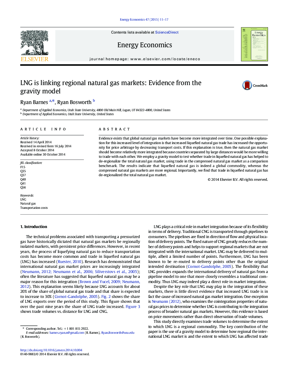 LNG is linking regional natural gas markets: Evidence from the gravity model