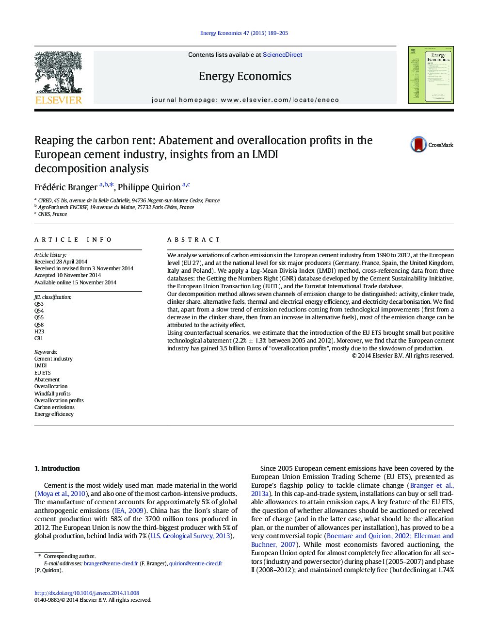 Reaping the carbon rent: Abatement and overallocation profits in the European cement industry, insights from an LMDI decomposition analysis