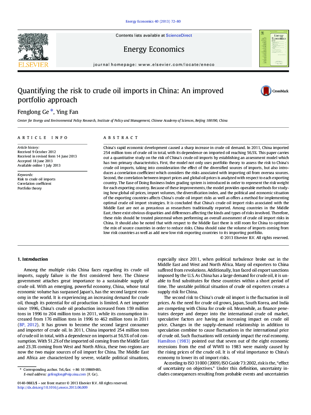 Quantifying the risk to crude oil imports in China: An improved portfolio approach