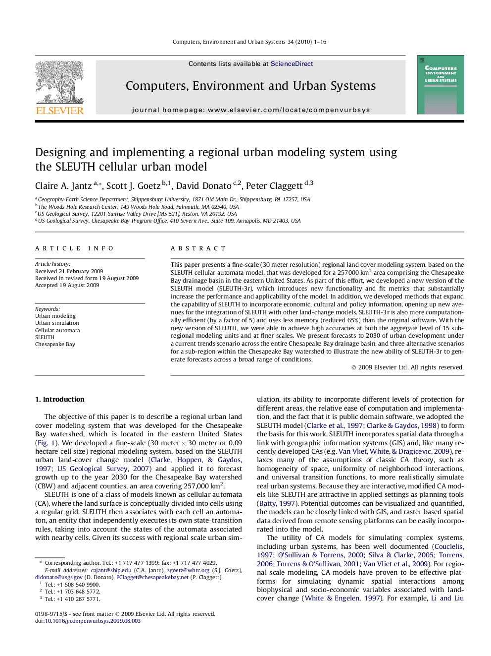 Designing and implementing a regional urban modeling system using the SLEUTH cellular urban model