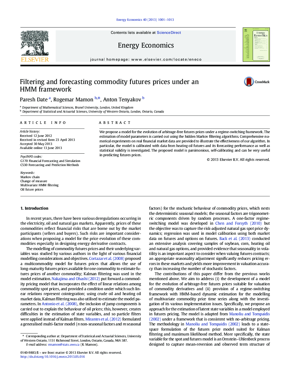 Filtering and forecasting commodity futures prices under an HMM framework