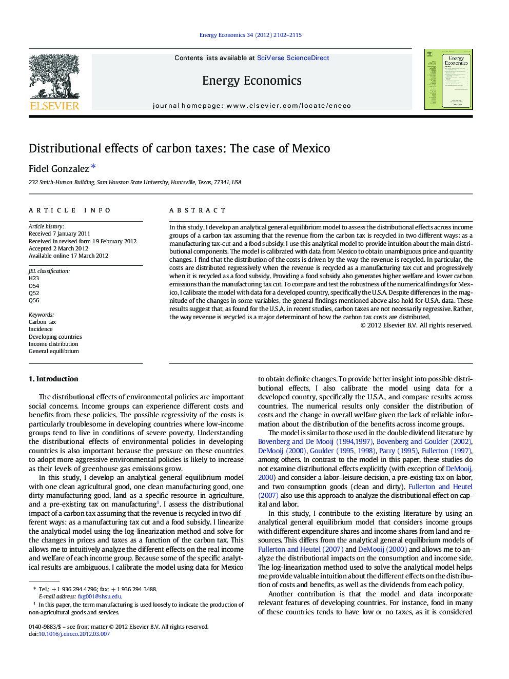 Distributional effects of carbon taxes: The case of Mexico