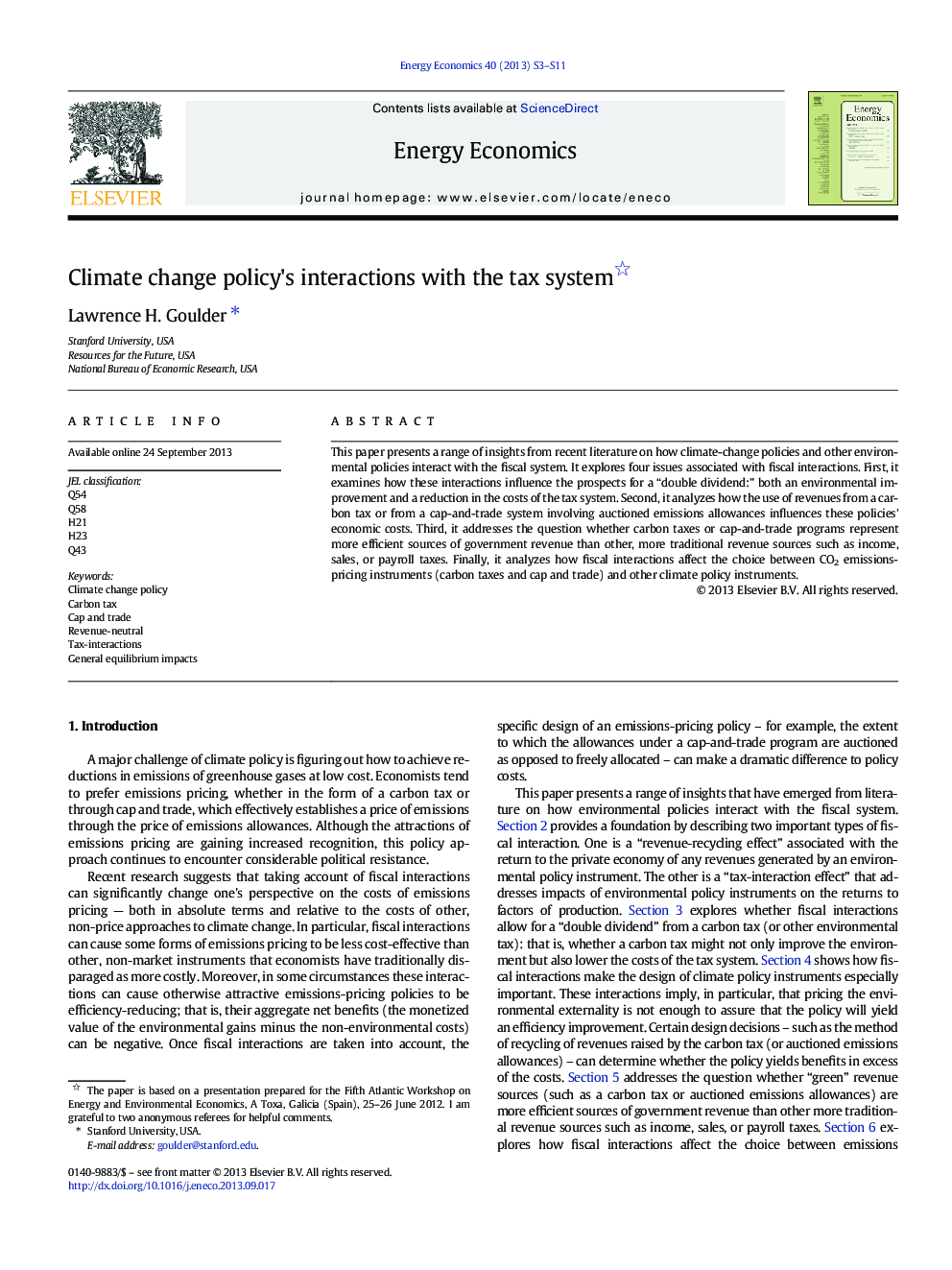 Climate change policy's interactions with the tax system