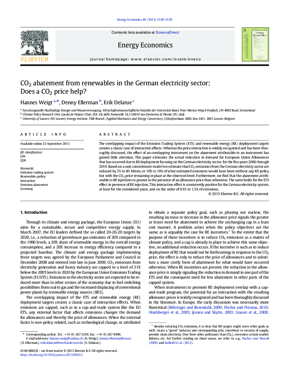 CO2 abatement from renewables in the German electricity sector: Does a CO2 price help?