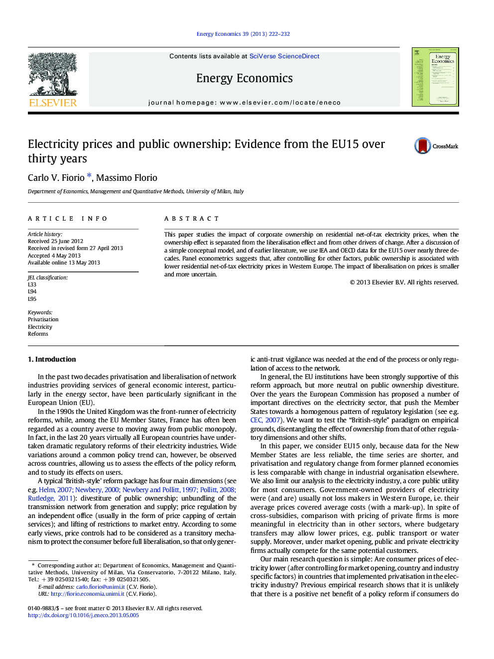 Electricity prices and public ownership: Evidence from the EU15 over thirty years