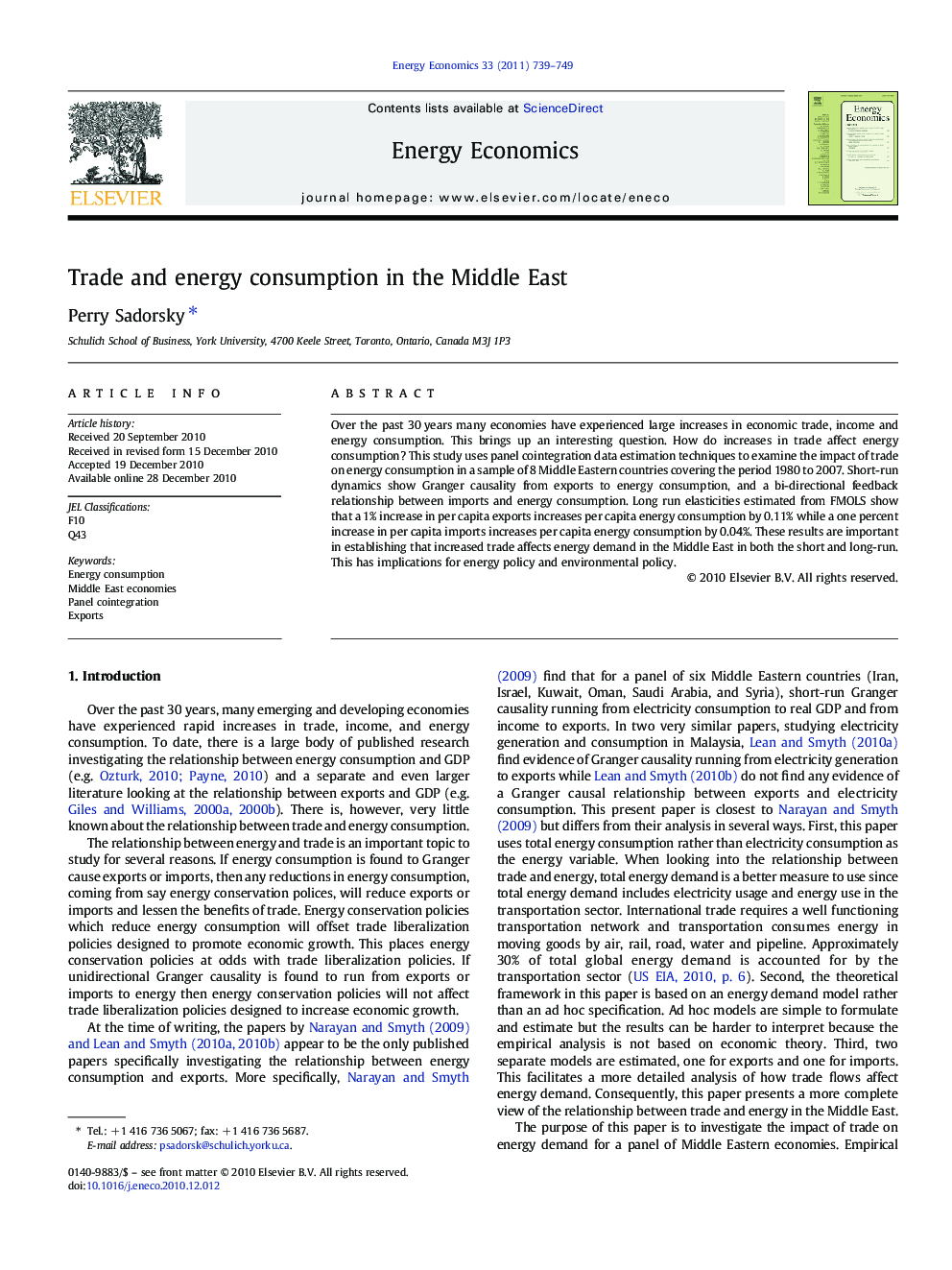 Trade and energy consumption in the Middle East