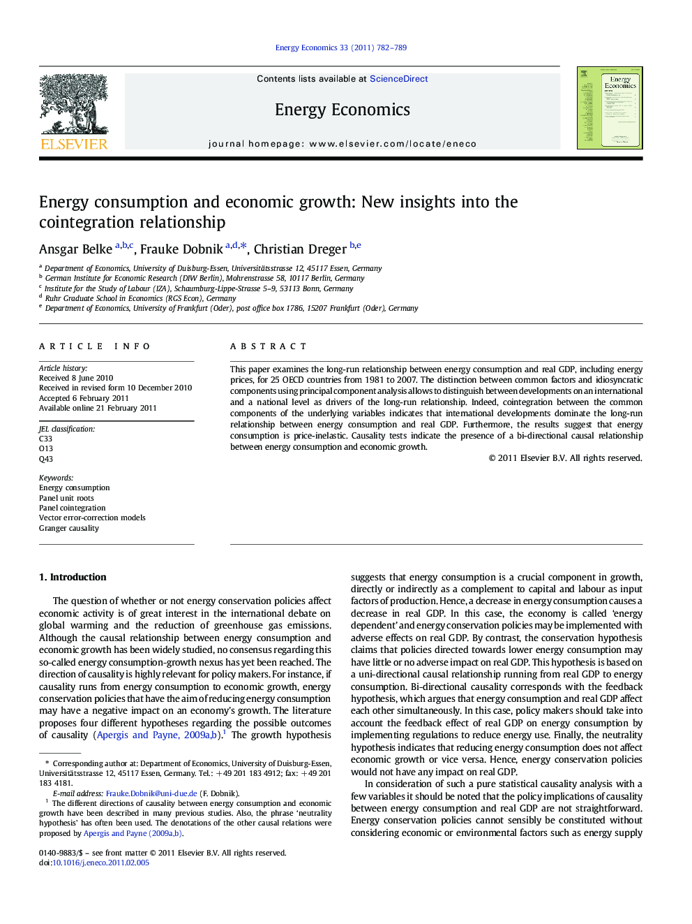 Energy consumption and economic growth: New insights into the cointegration relationship