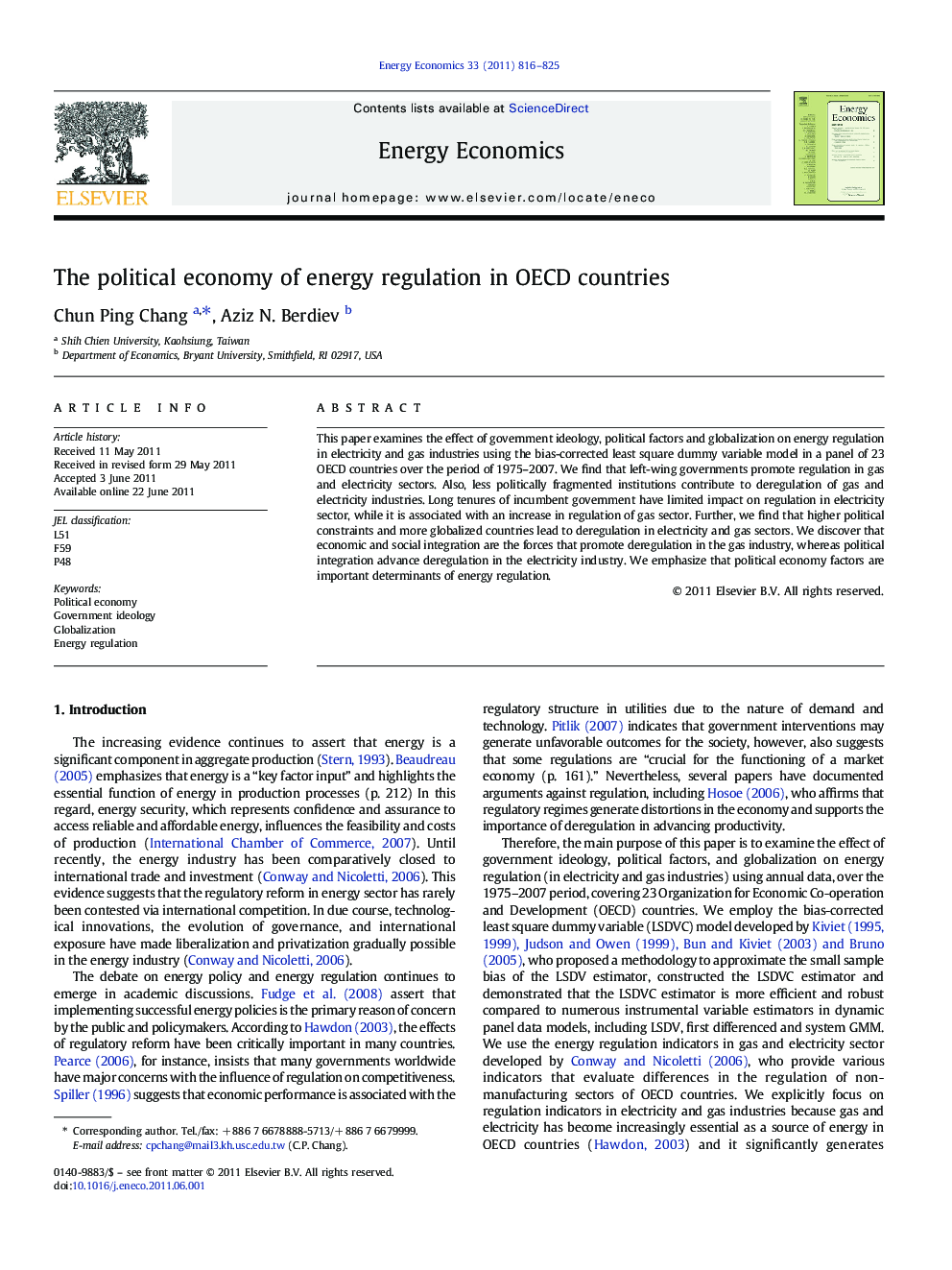 The political economy of energy regulation in OECD countries