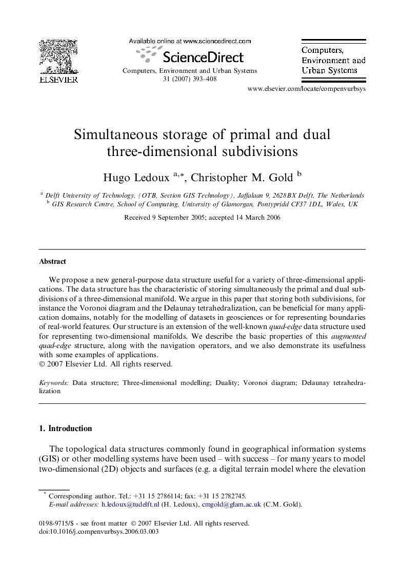 Simultaneous storage of primal and dual three-dimensional subdivisions