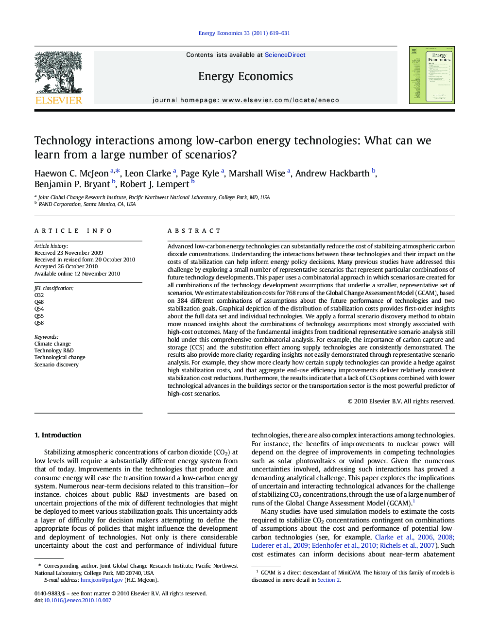 Technology interactions among low-carbon energy technologies: What can we learn from a large number of scenarios?