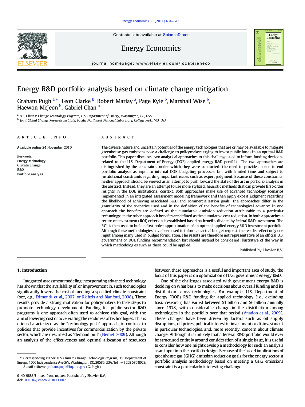 Energy R&D portfolio analysis based on climate change mitigation