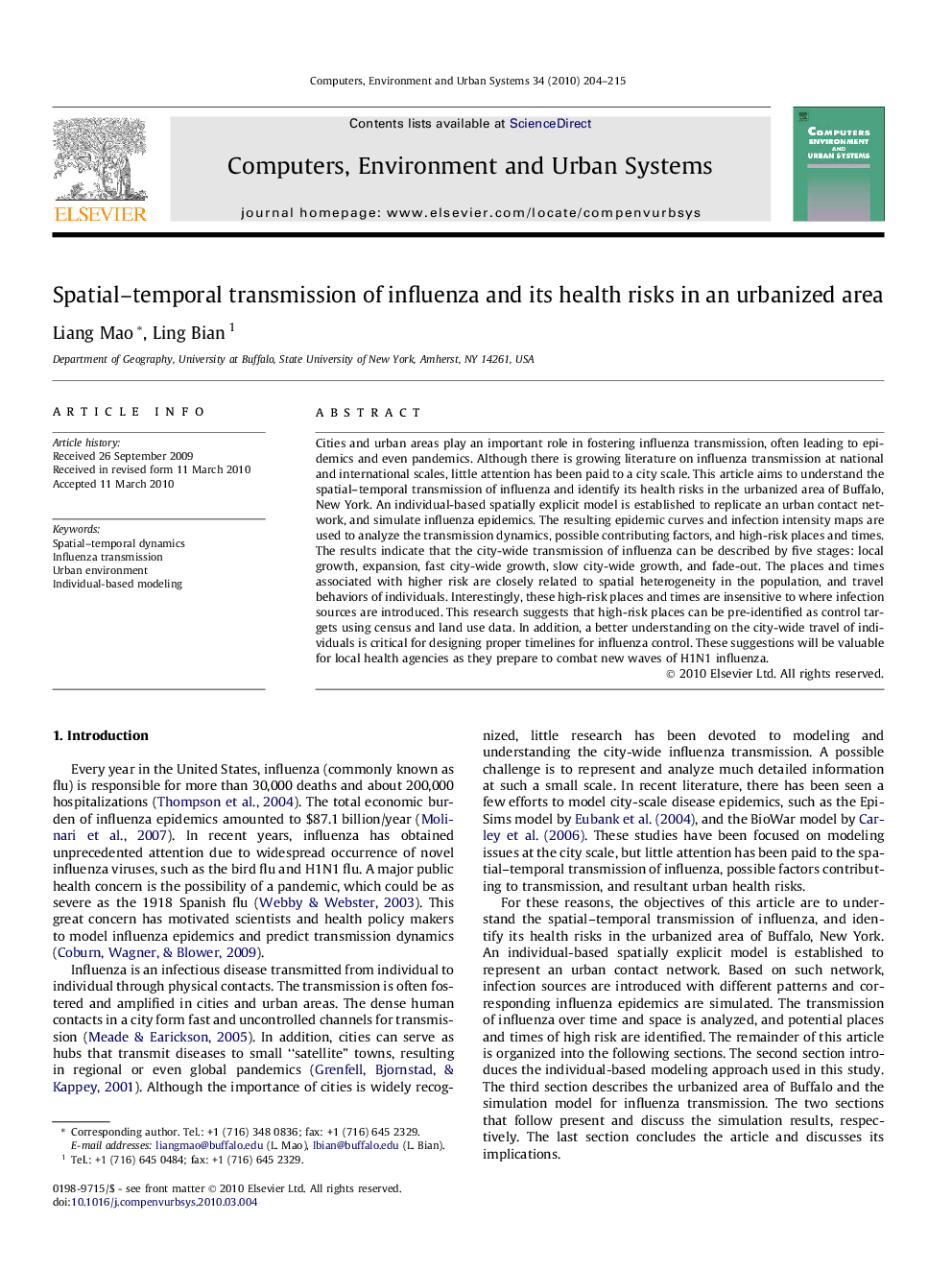 Spatial–temporal transmission of influenza and its health risks in an urbanized area