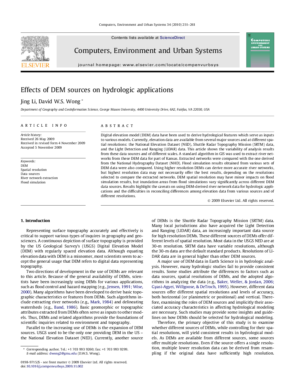 Effects of DEM sources on hydrologic applications