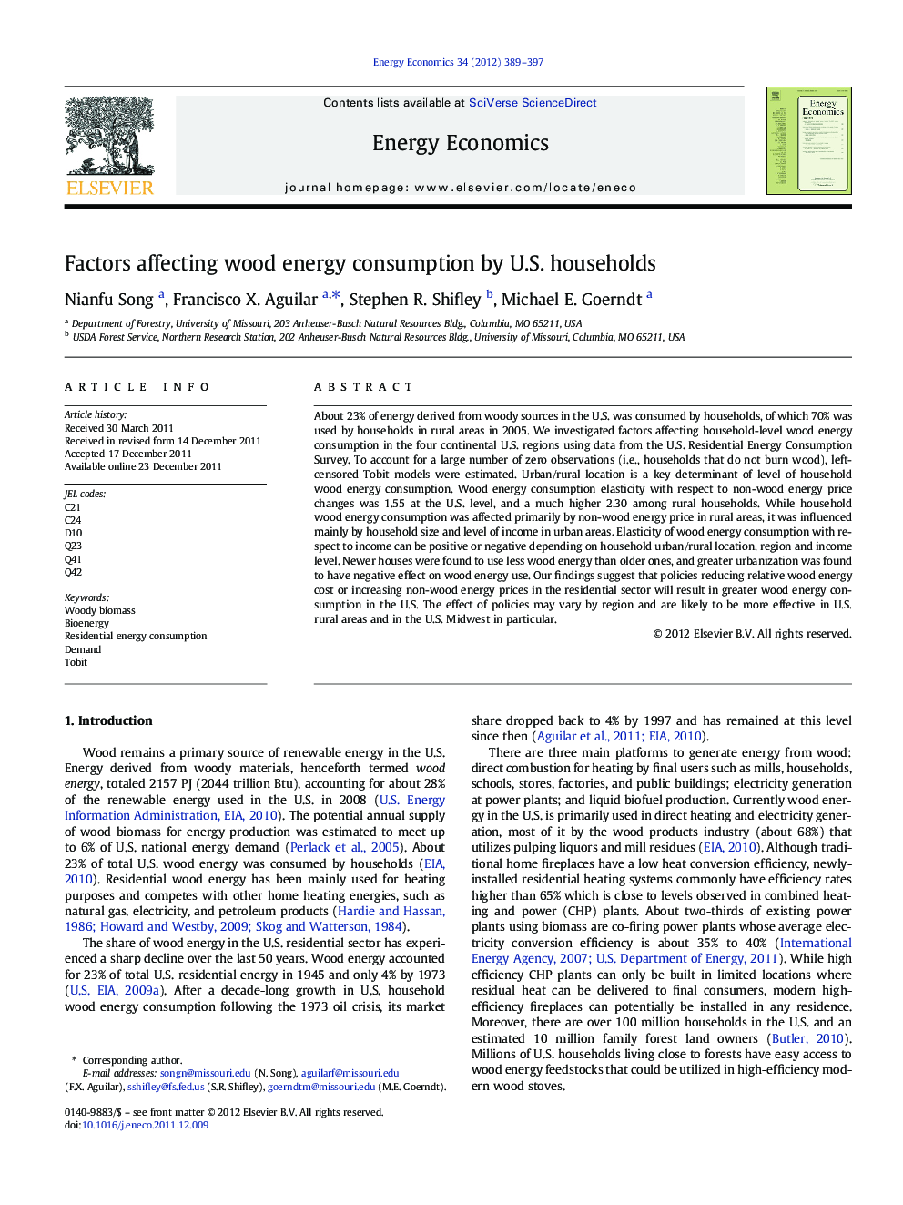 Factors affecting wood energy consumption by U.S. households