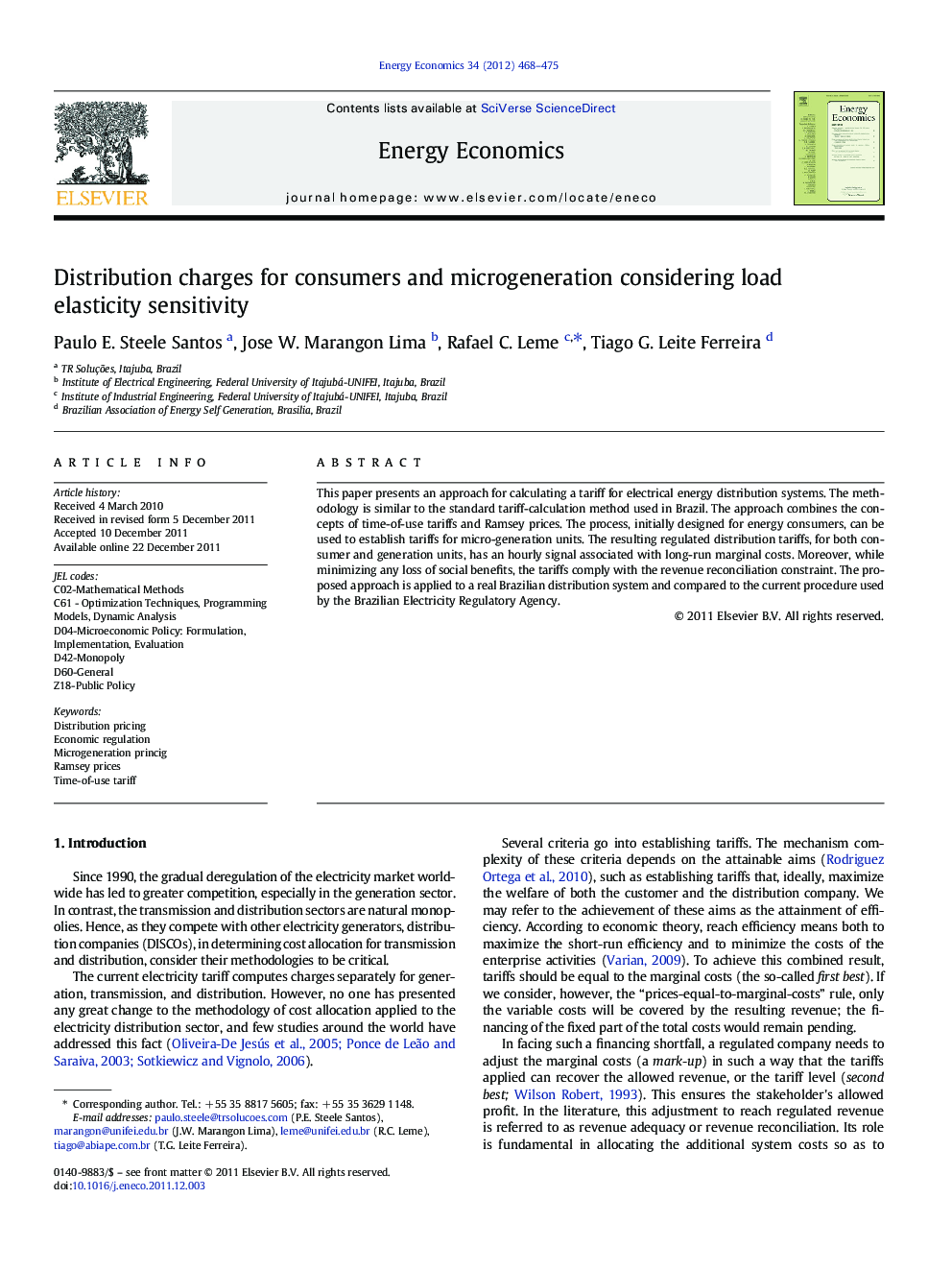 Distribution charges for consumers and microgeneration considering load elasticity sensitivity