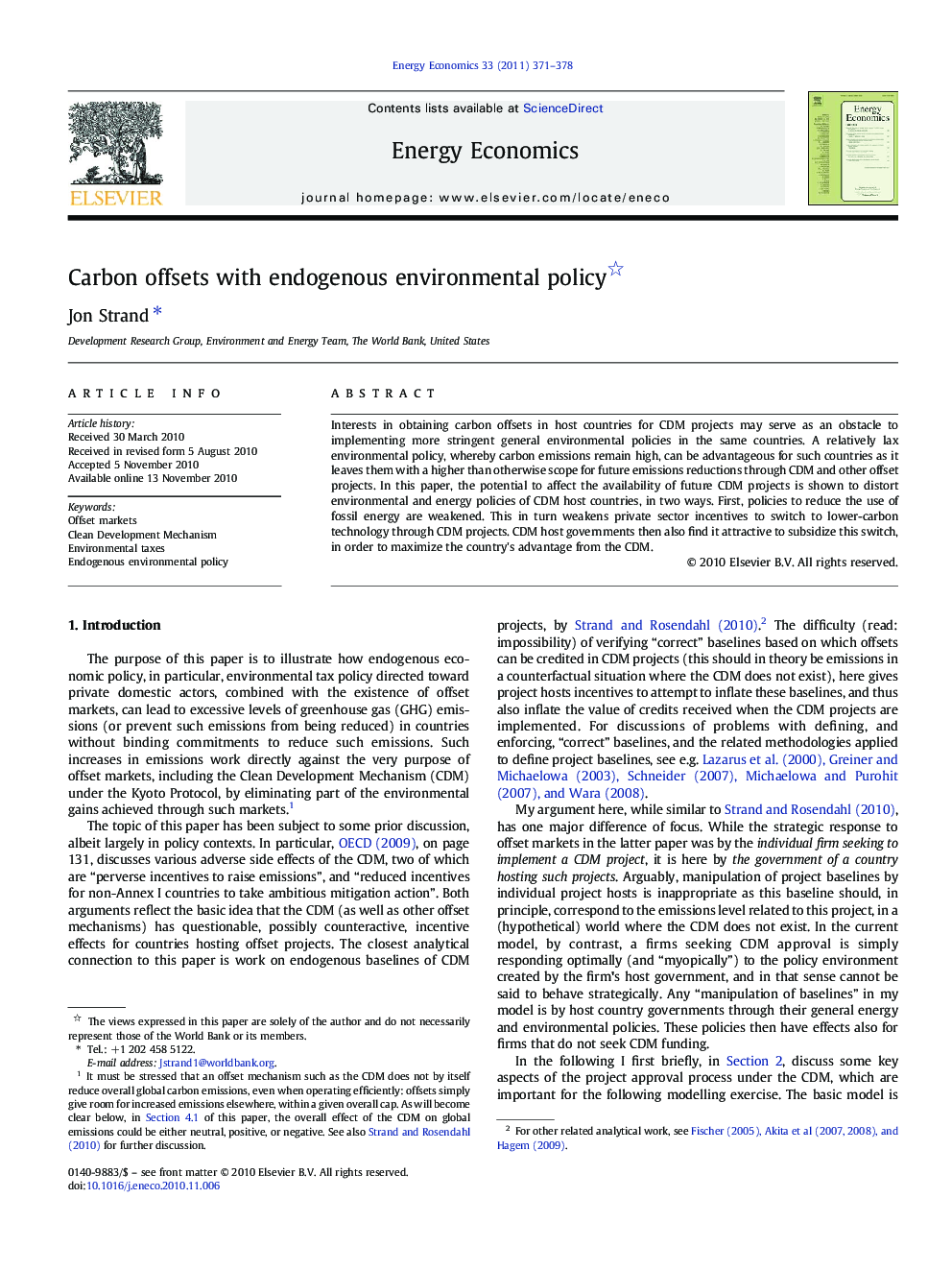 Carbon offsets with endogenous environmental policy