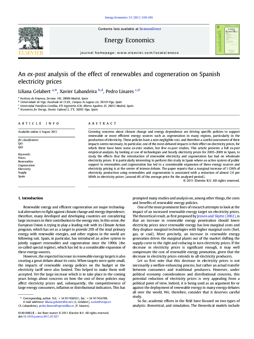 An ex-post analysis of the effect of renewables and cogeneration on Spanish electricity prices