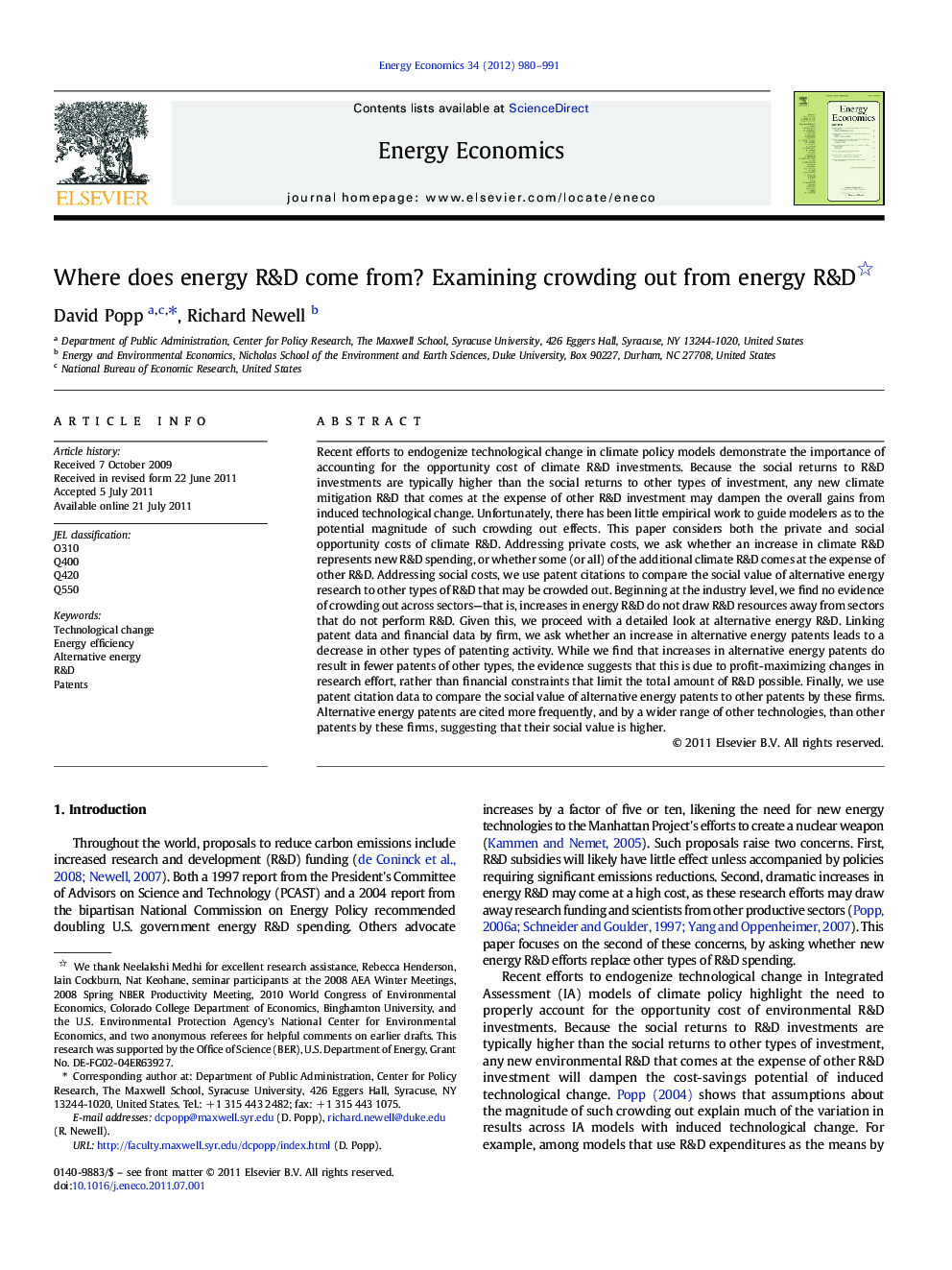 Where does energy R&D come from? Examining crowding out from energy R&D