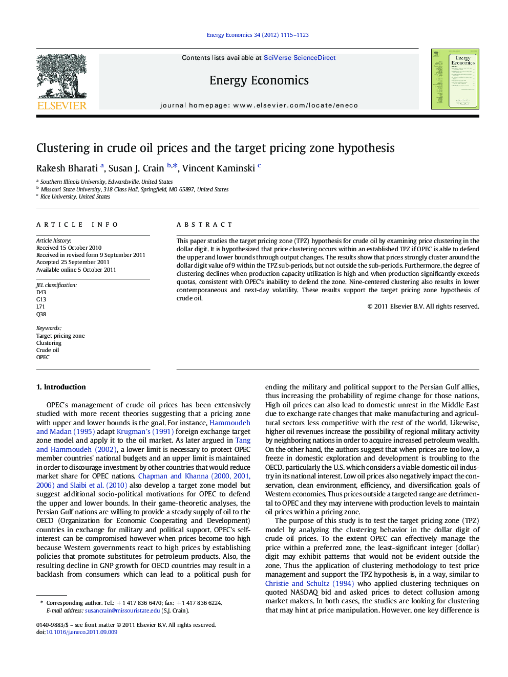 Clustering in crude oil prices and the target pricing zone hypothesis