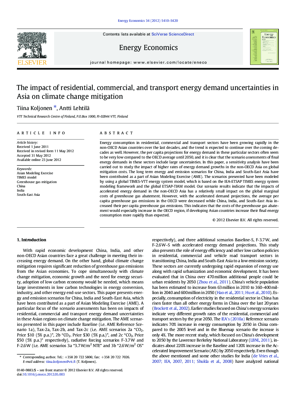 The impact of residential, commercial, and transport energy demand uncertainties in Asia on climate change mitigation
