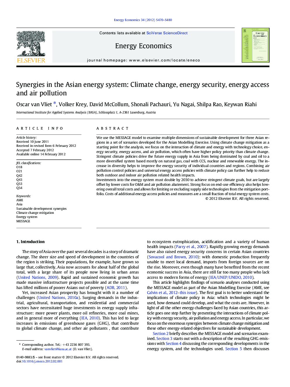 Synergies in the Asian energy system: Climate change, energy security, energy access and air pollution