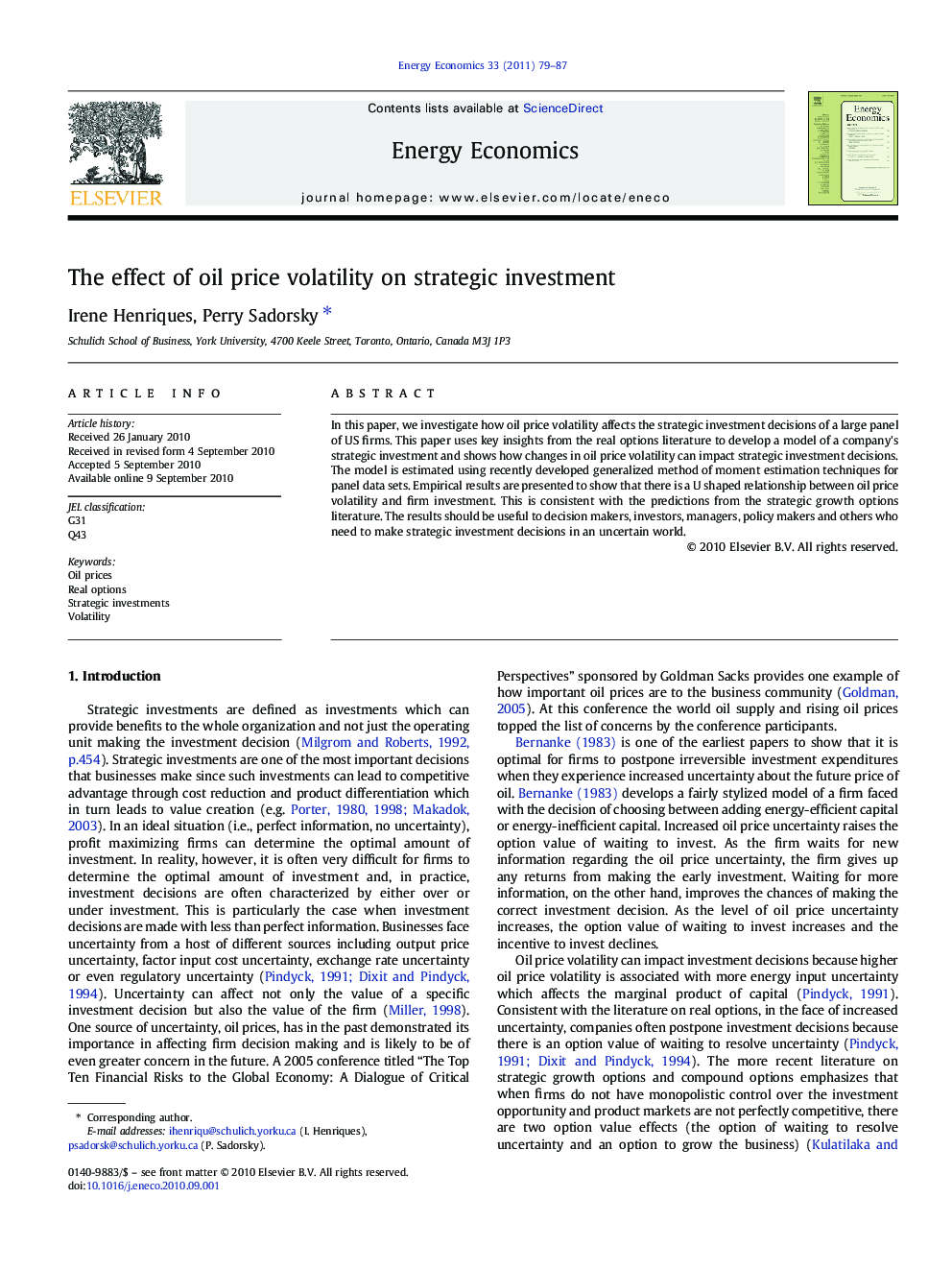 The effect of oil price volatility on strategic investment