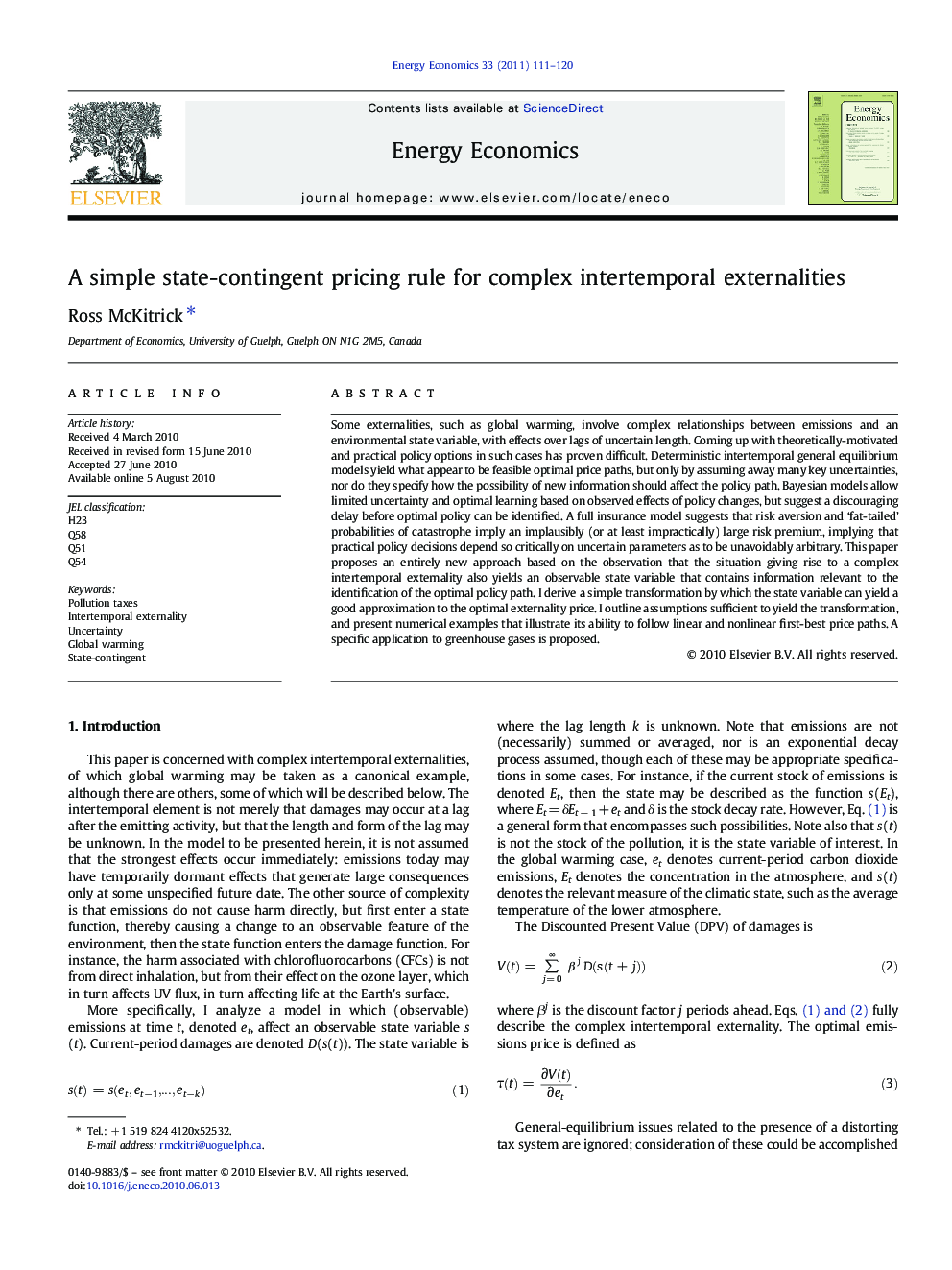 A simple state-contingent pricing rule for complex intertemporal externalities