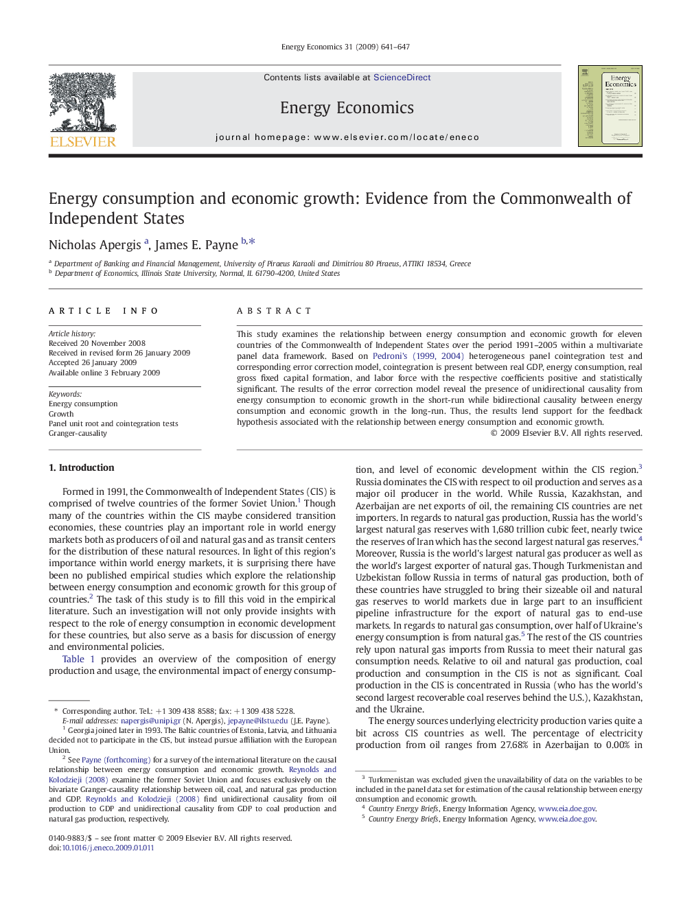 Energy consumption and economic growth: Evidence from the Commonwealth of Independent States